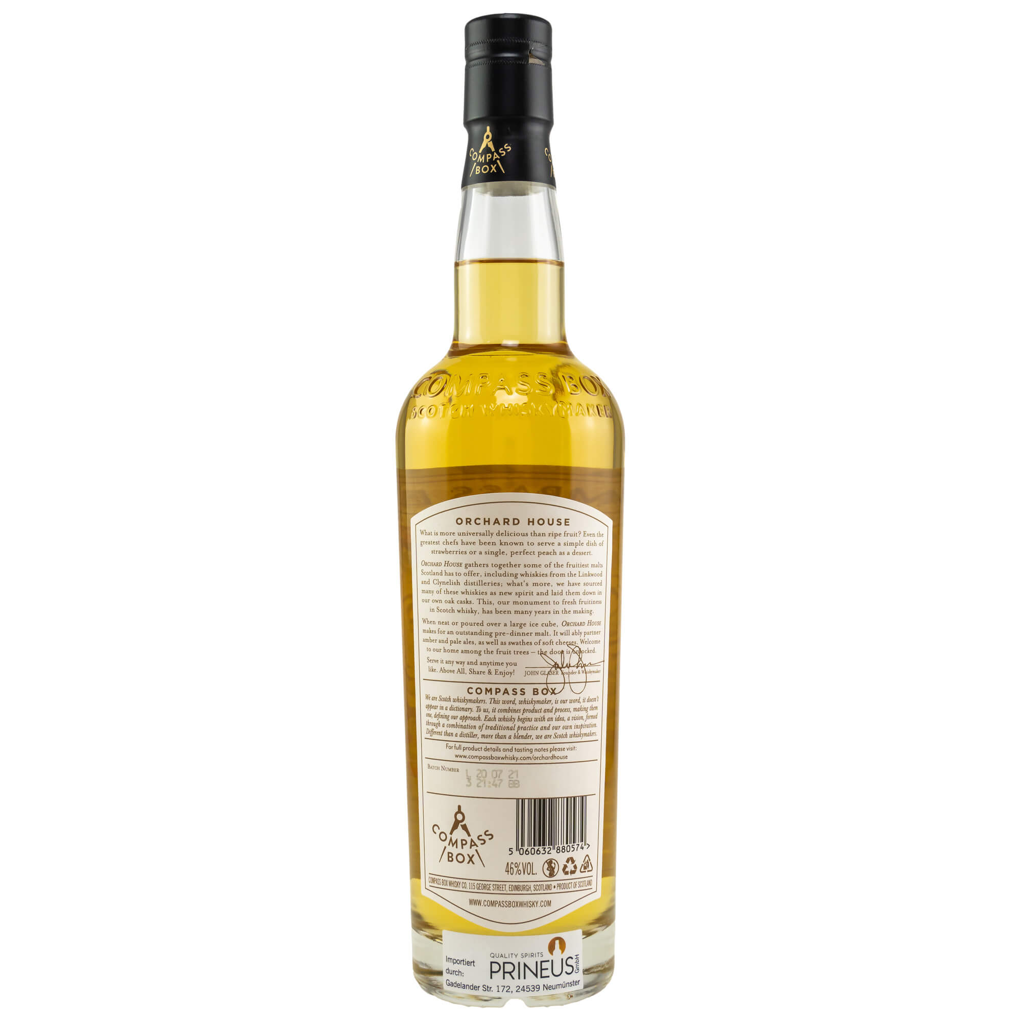 Flasche The Orchard House Compass Box Whisky Rückseite