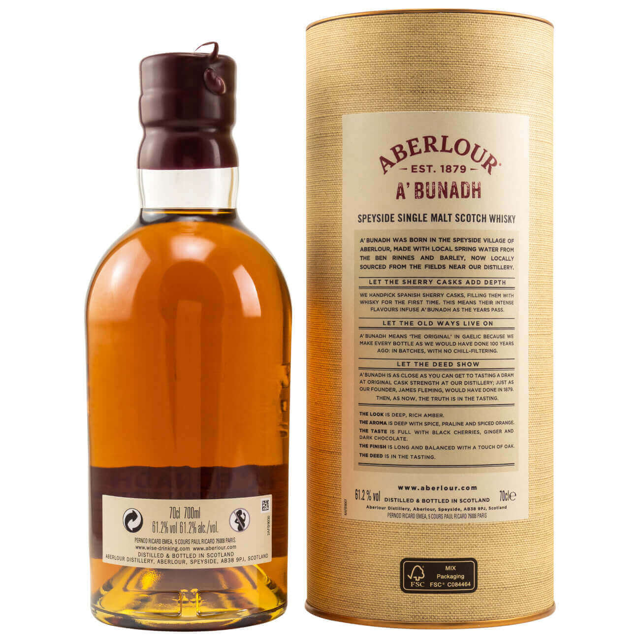 Flasche Aberlour A'Bunadh Whisky mit Verpackung Rückseite