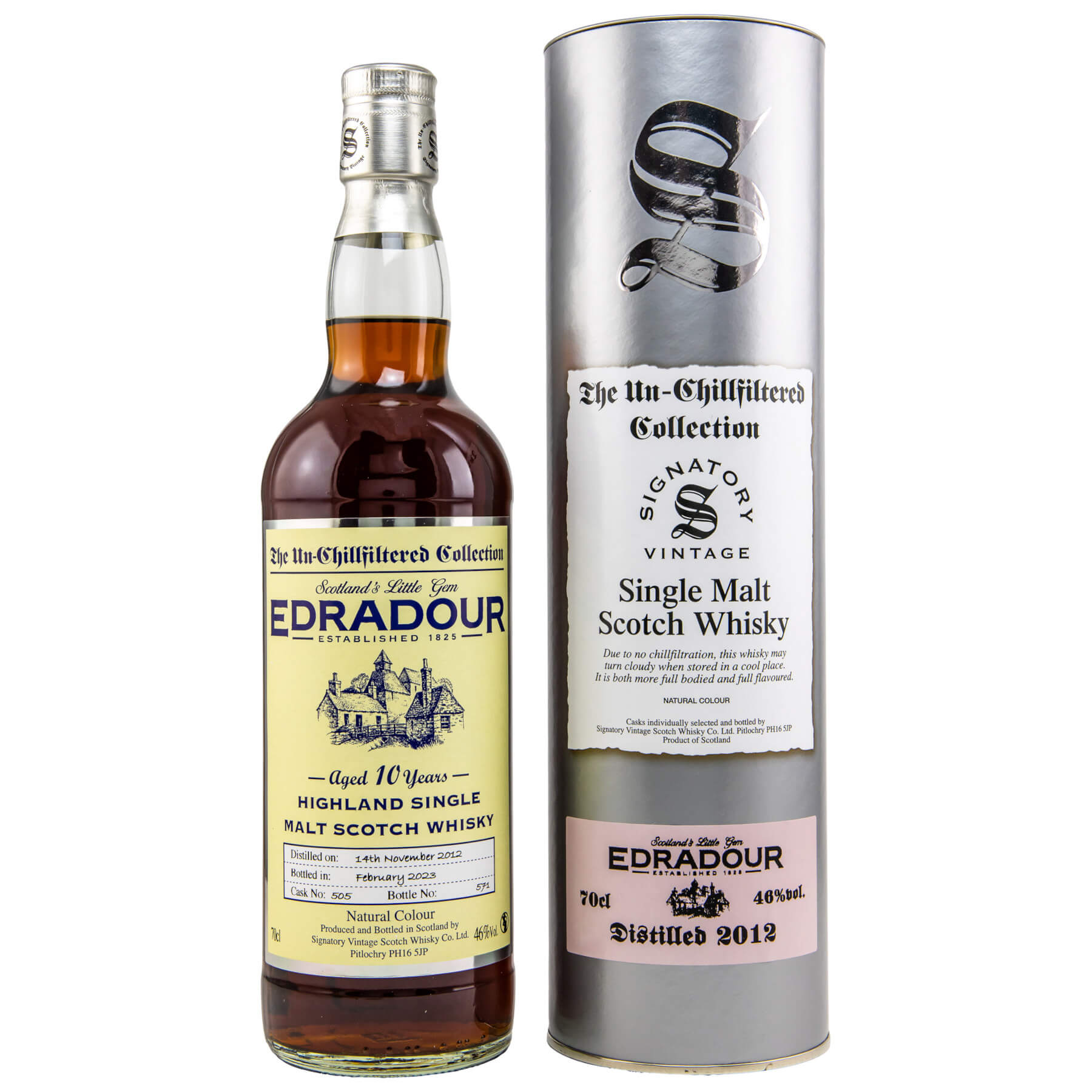 Edradour Signatory Single Malt Whisky mit silberner Tube