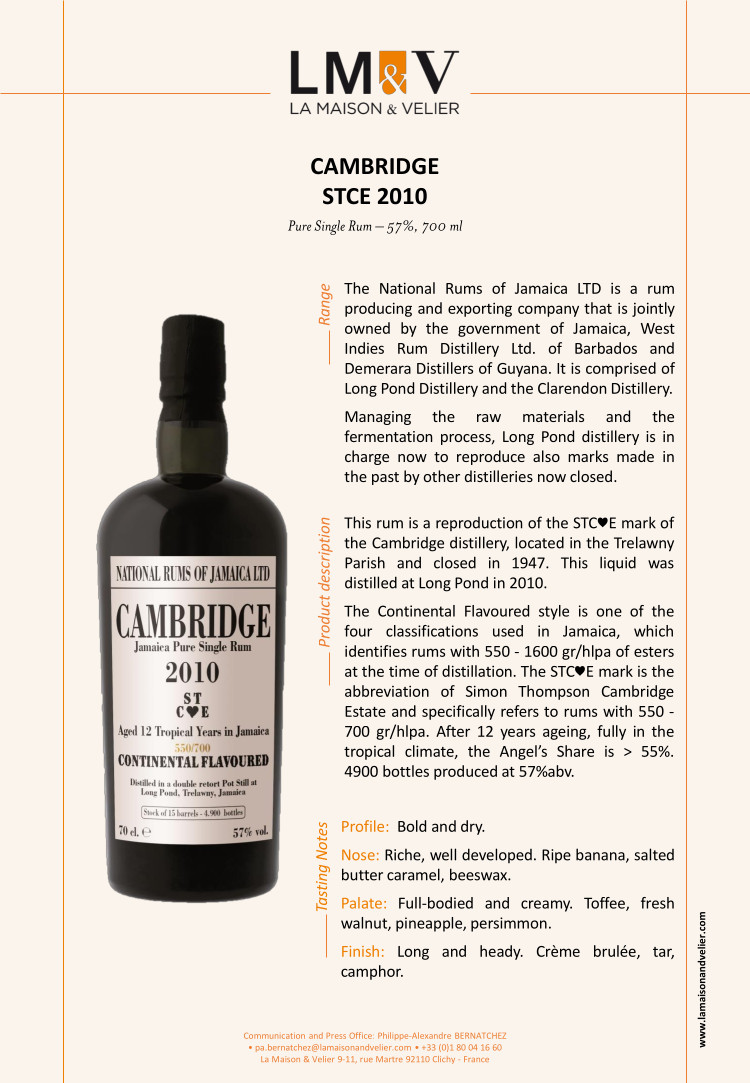 Informationsblatt zum Long Pond 2010/2022 Cambridge Rum