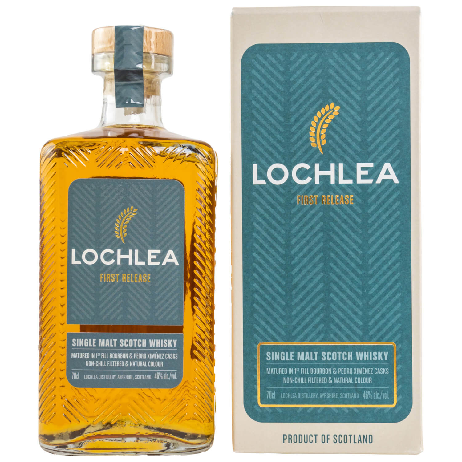 Lochlea Whisky rechteckige Flasche mit Verpackung
