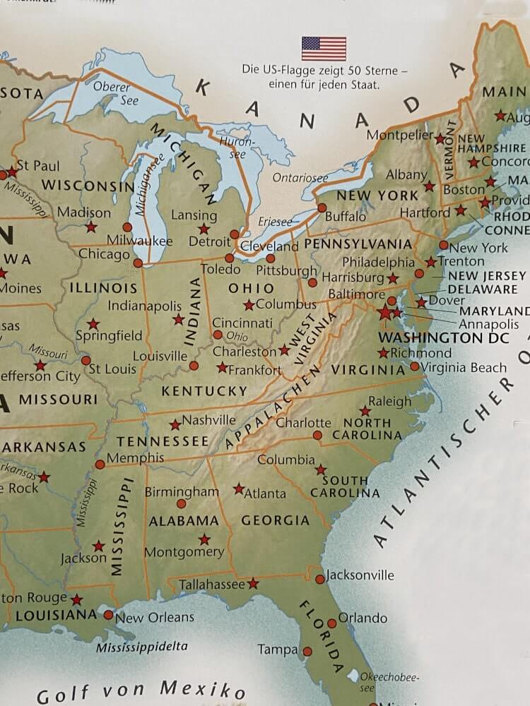 USA Karte der Ostküste der USA