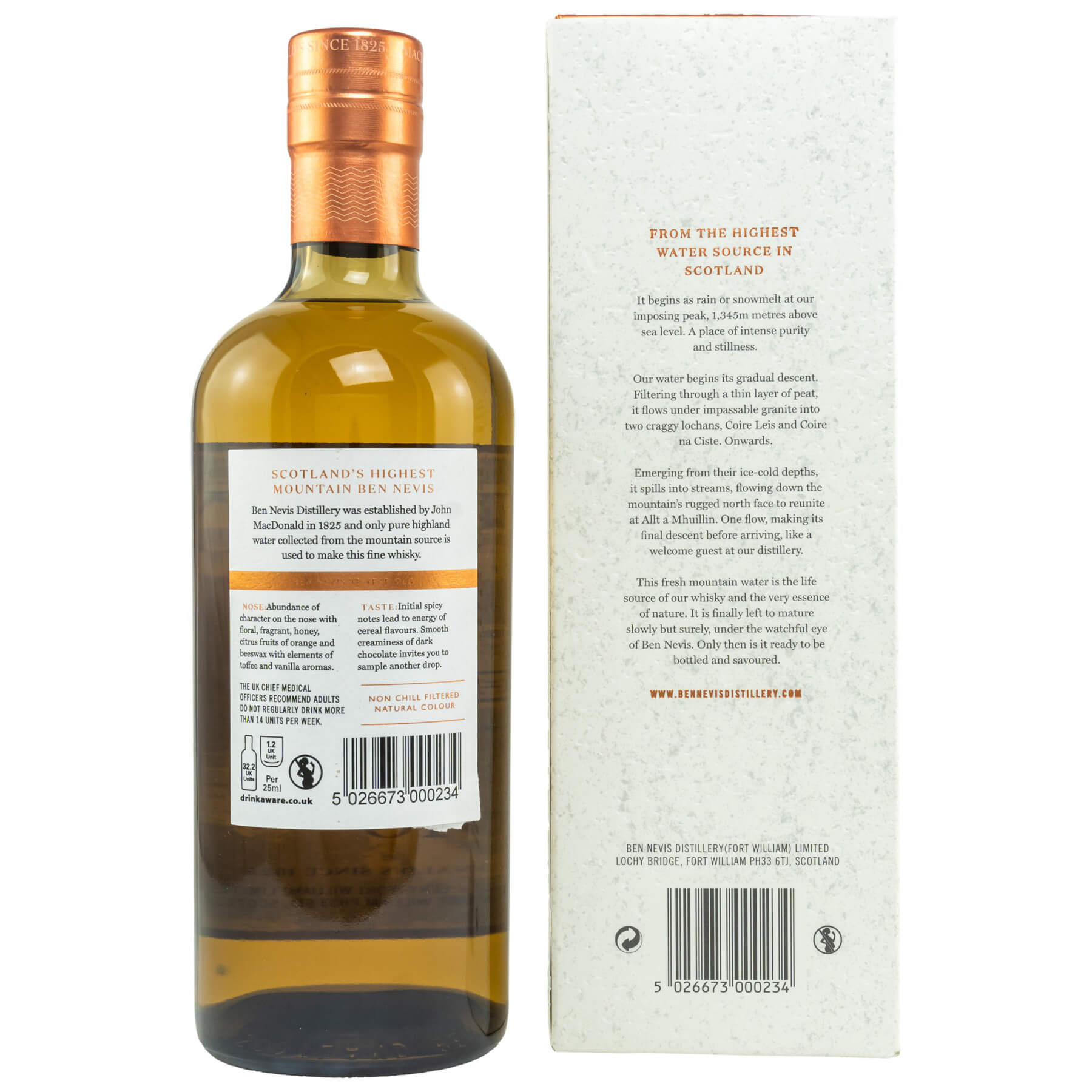 Ben Nevis 10 Jahre Flasche Ben Nevis 10 Jahre Whisky mit Verpackung Rückseite