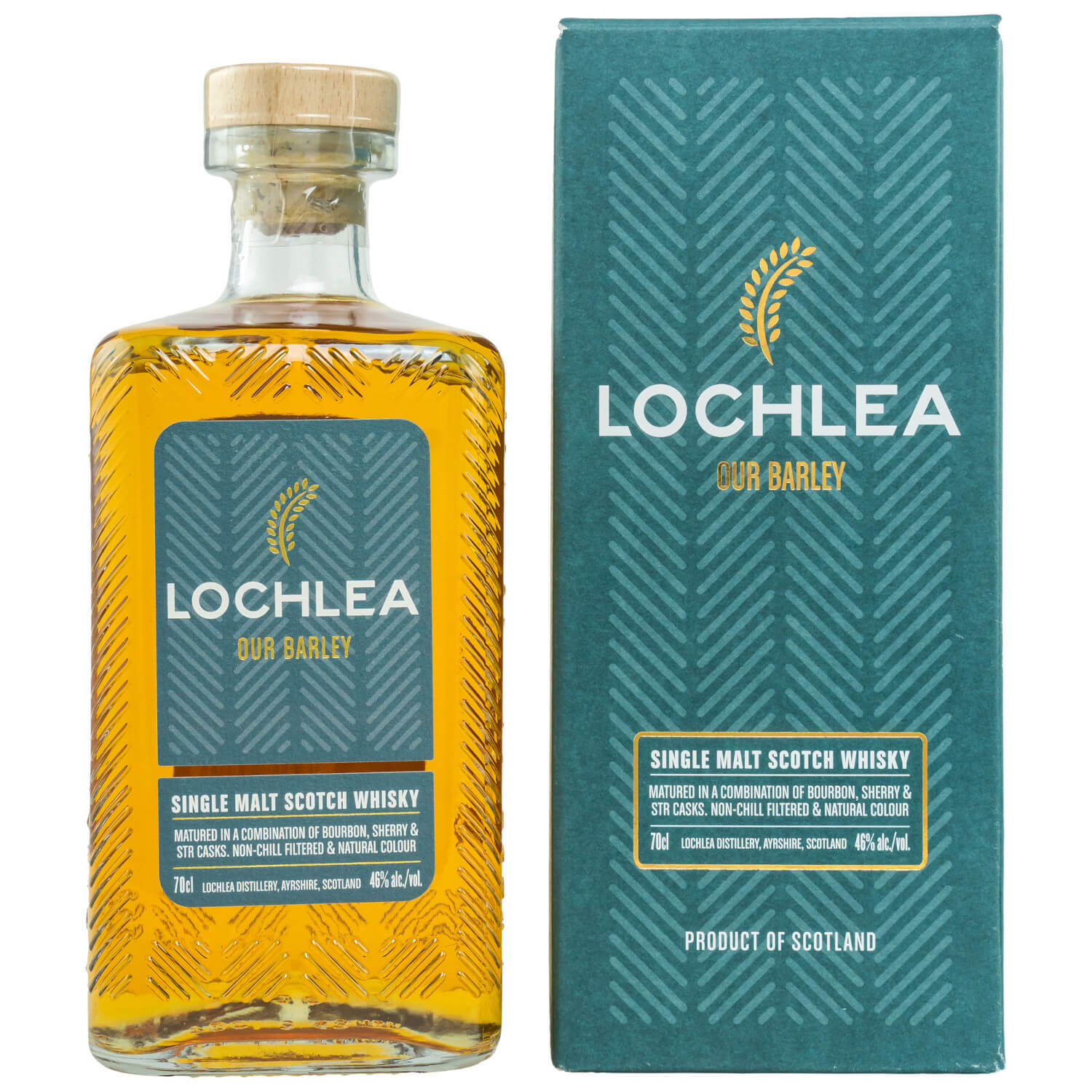Eckige Flasche und Verpackung Lochlea Our Barley Whisky