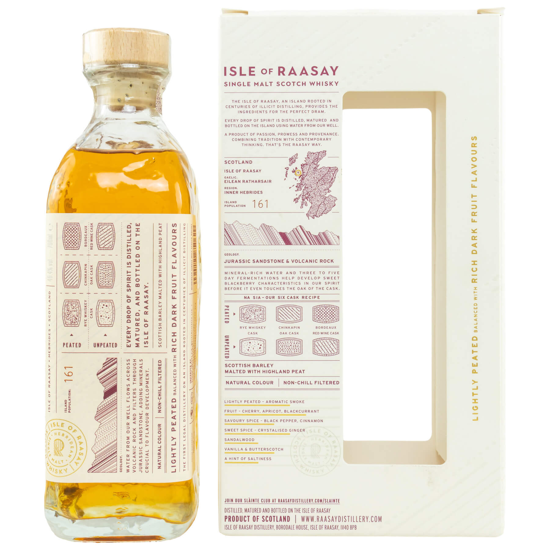 Flasche und Verpackung Isle of Raasay Single Malt Whisky Lightly Peated Batch R-01.1 Seite