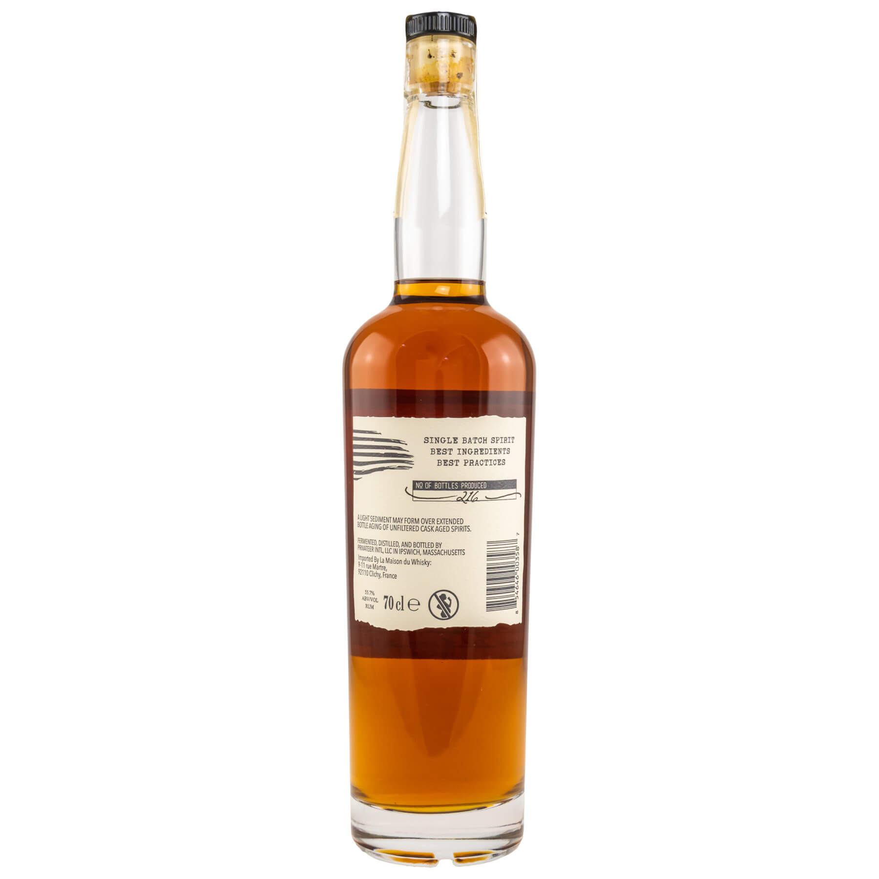 Flasche Privateer Rum Single Cask Rückseite