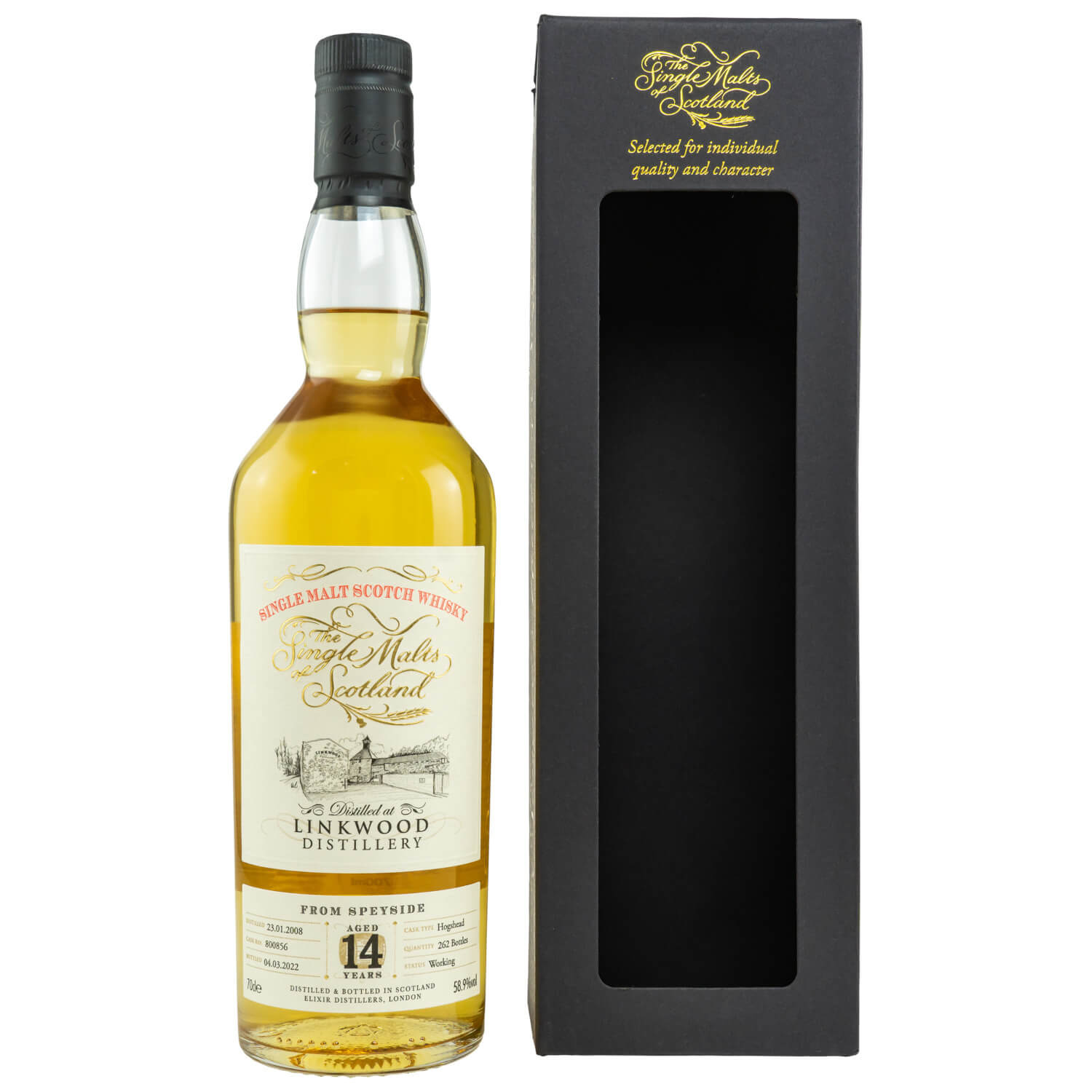 Flasche und Verpackung Linkwood 14 Jahre Whisky 