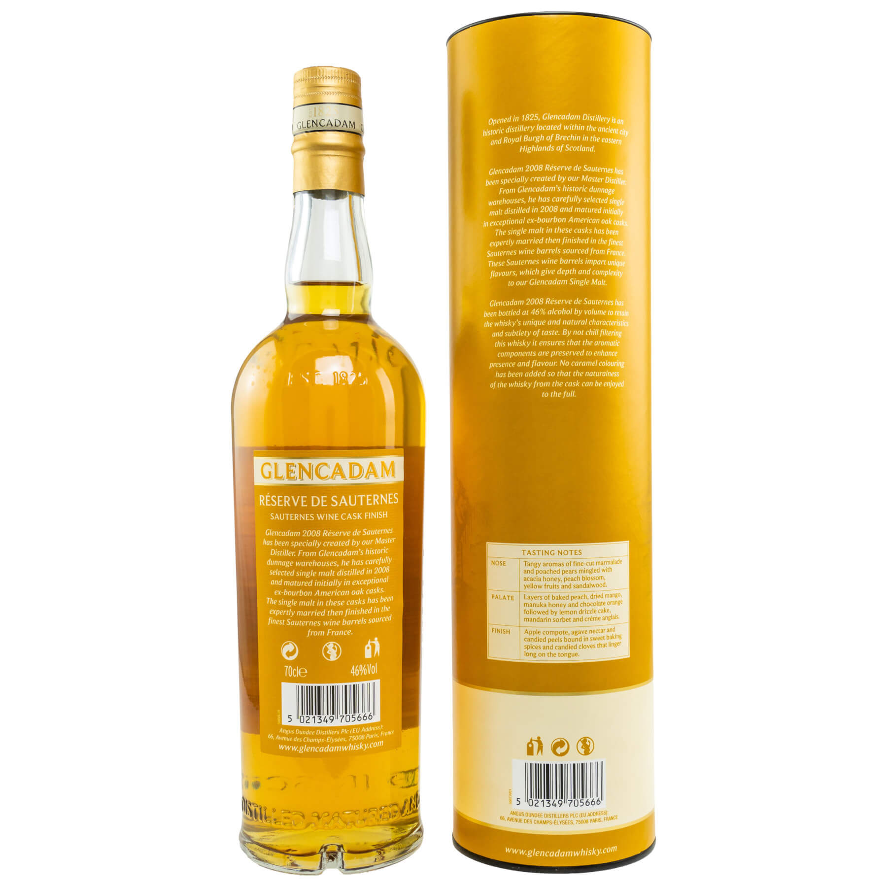 Flasche und Tube Glencadam Sauternes Cask Rückseite