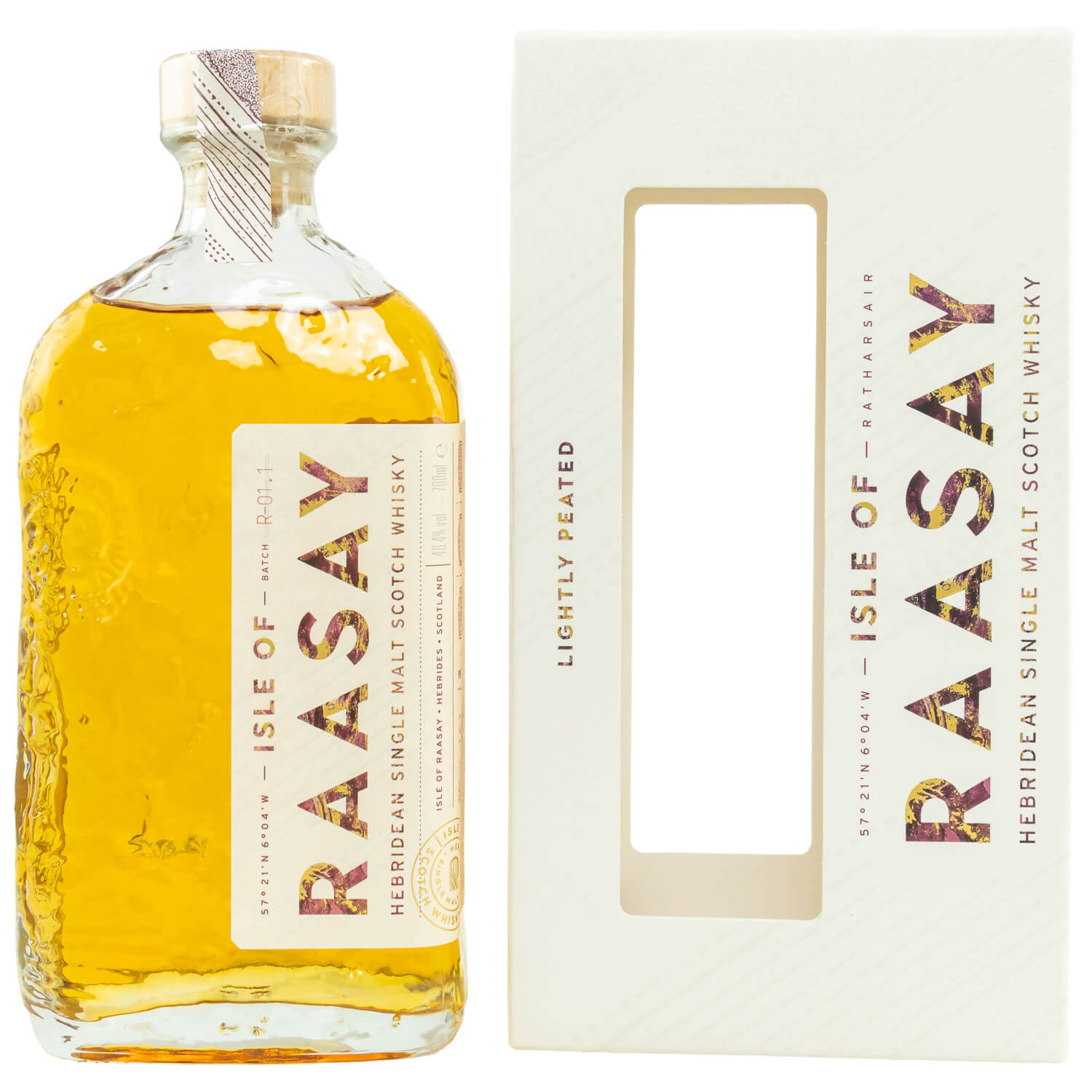 Flasche und Verpackung Isle of Raasay Single Malt Whisky Lightly Peated Batch R-01.1