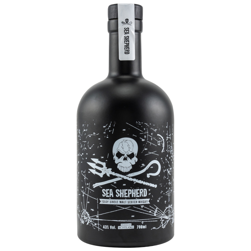 schwarze Flasche Sea Shepherd Islay Whisky 