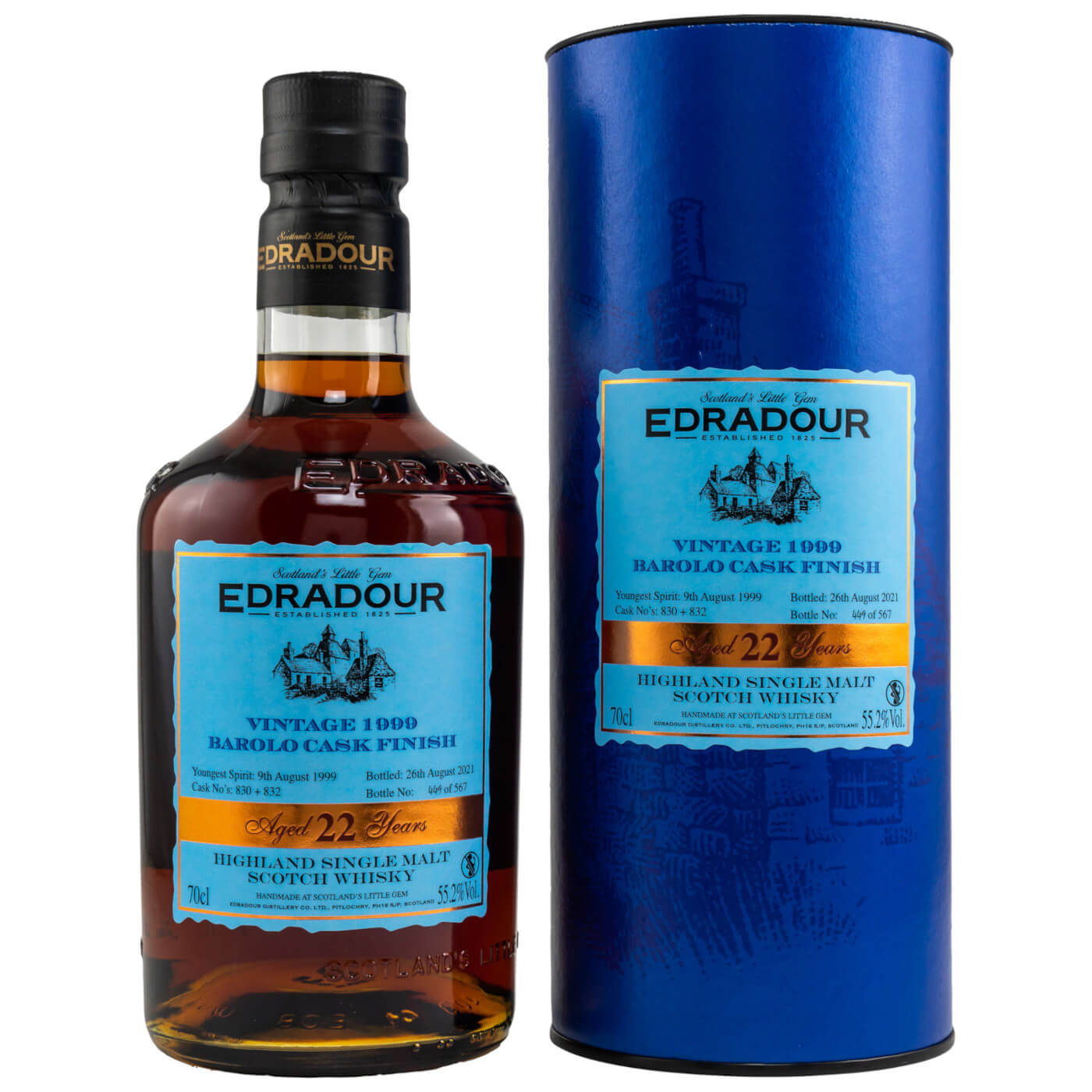 Flasche Edradour Barolo Cask 21 Jahre Whisky mit Verpackung