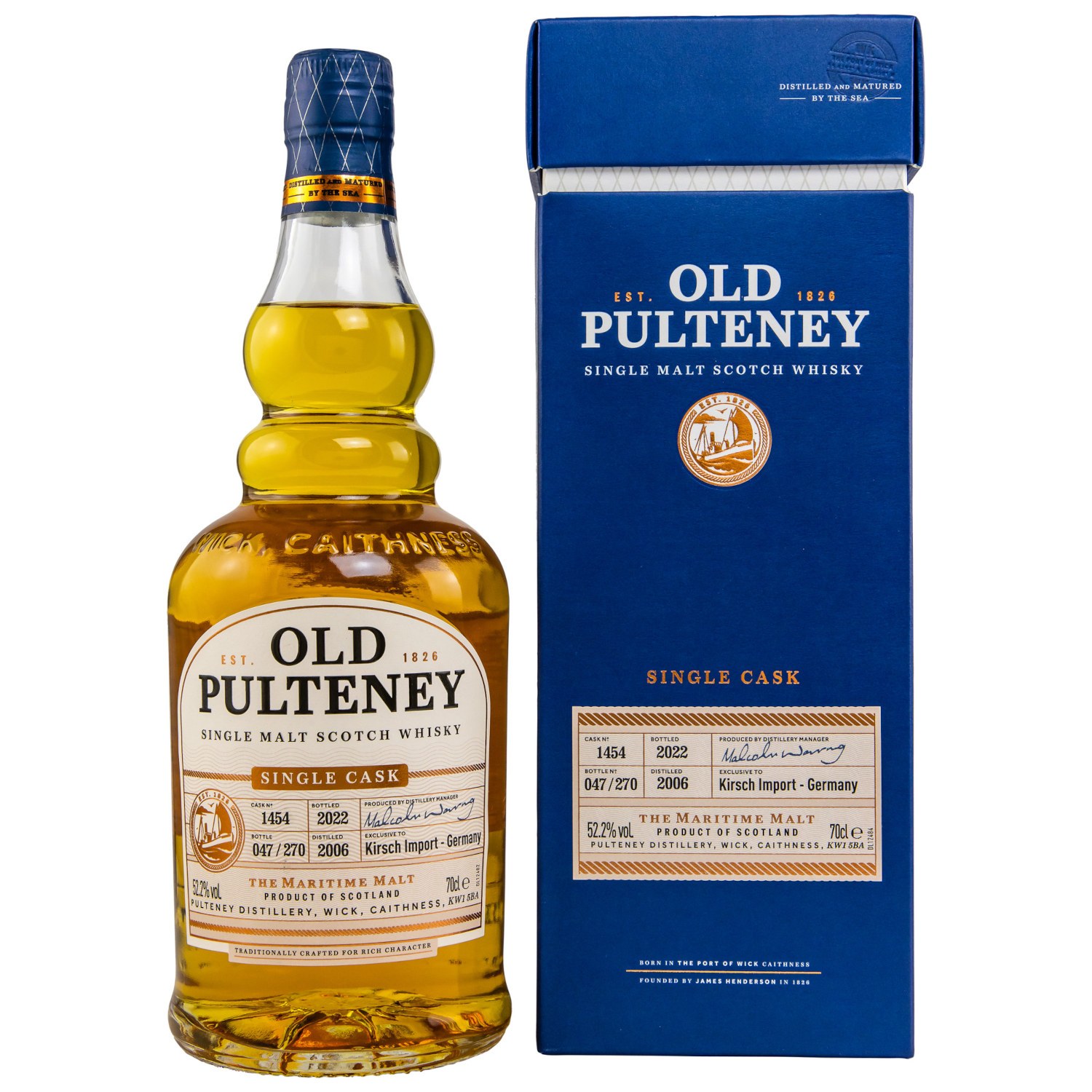 Flasche Old Pulteney 2006/2022 und blaue Verpackung