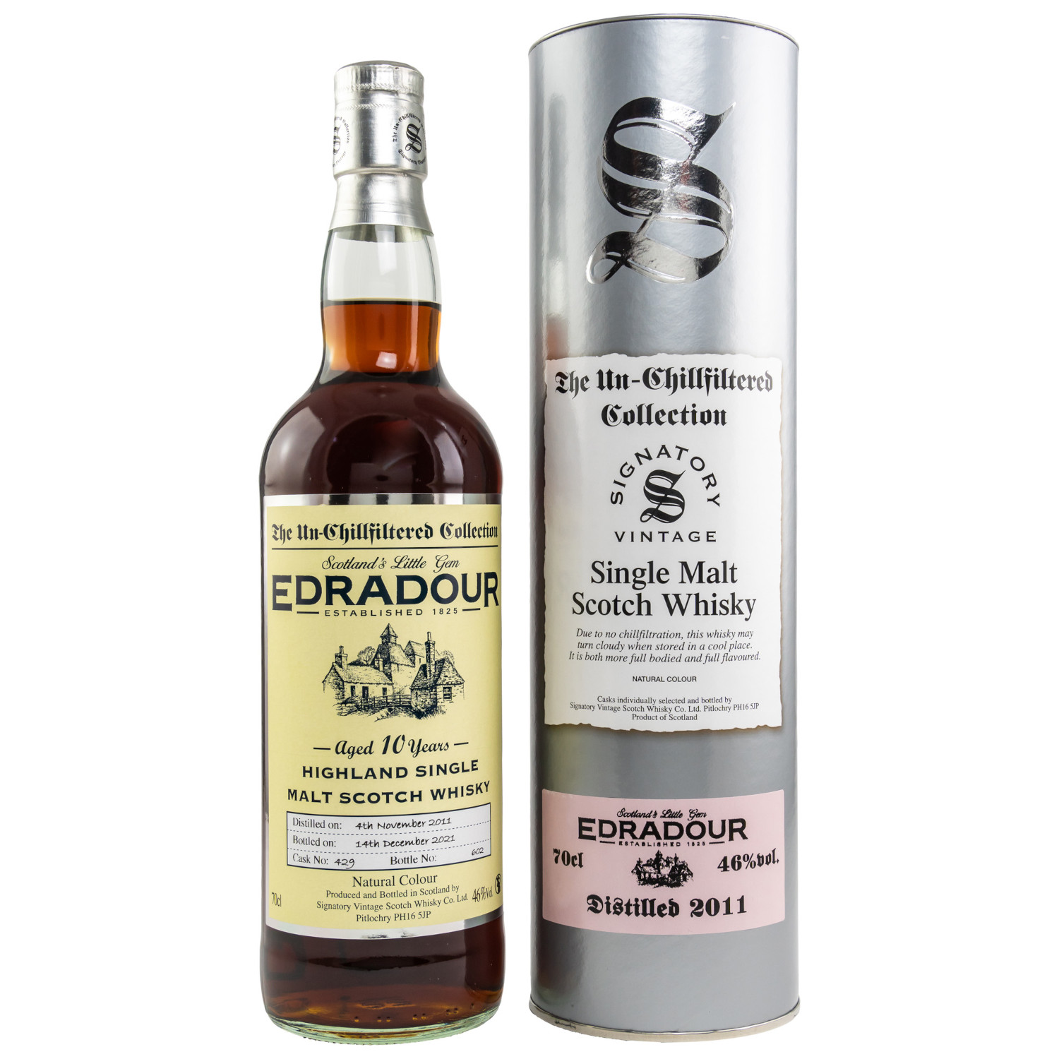 Flasche mit Tube Edradour Single Malt Signatory Fass 429