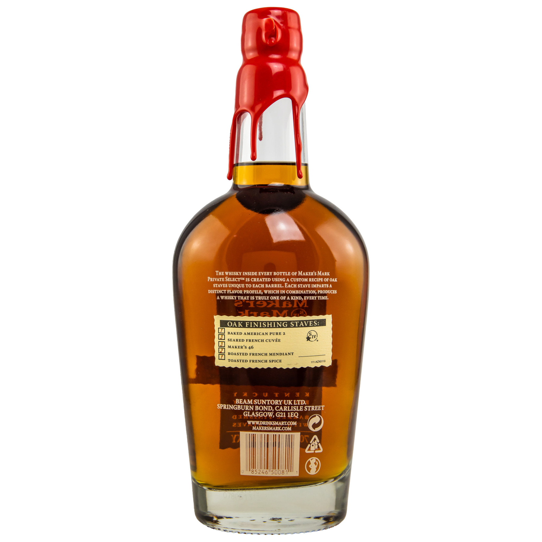 Flasche Makers Mark Private Select Bourbon Rückseite