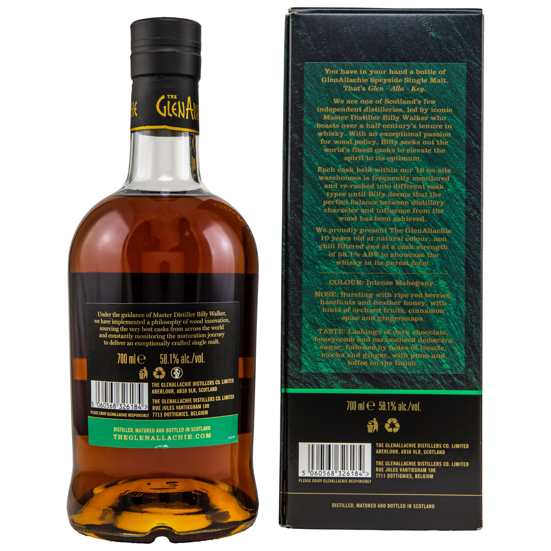 Flasche und Verpackung GlenAllachie Cask Strength Rückseite