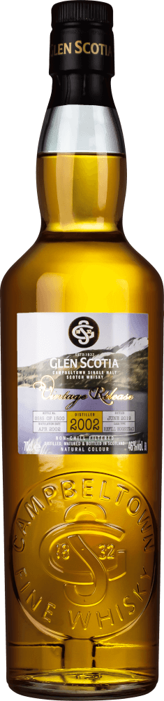 hellbraune Flasche Glen Scotia Vintage 2002 Crosshill Loch Whisky