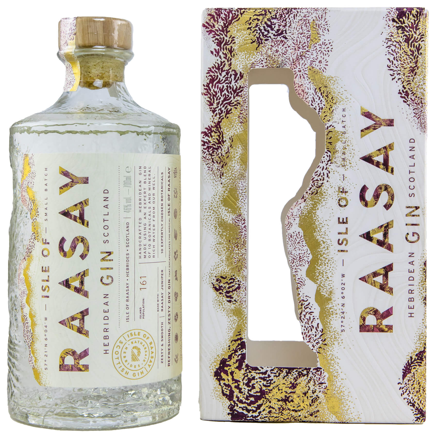 Flasche Raasay Gin mit Verpackung 