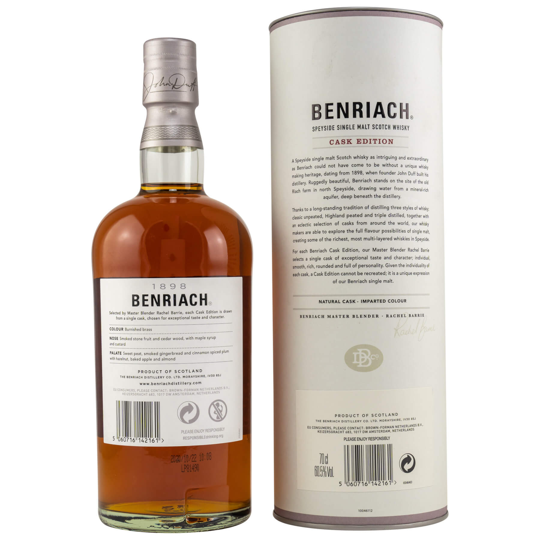 Benriach 12 Jahre Flasche und Tube Rückseite